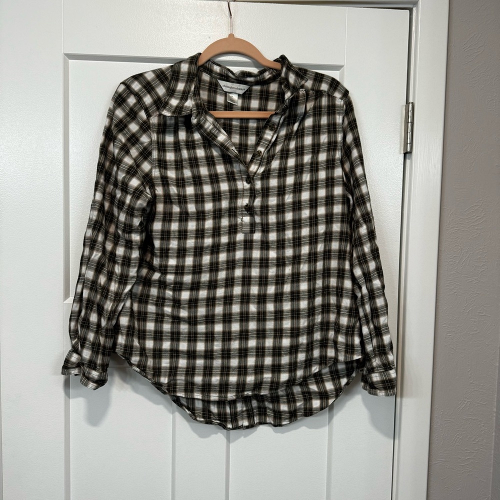 Christopher & Banks Brown and White Plaid Shirt